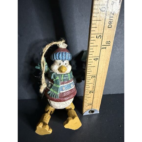 Vintage Carved Resin Penguin Ornament Articulated Faux Wood Whimsy Holiday Decor - Picture 2 of 4